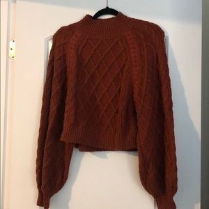 Oversize mock neck sweater with lace detail